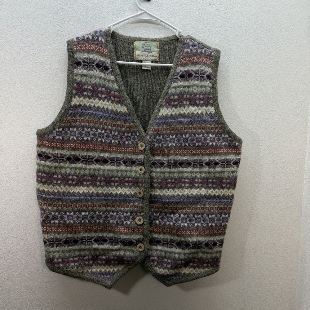 Alpine‎ K Collection 100% Wool Fair Isle Sweater Vest Purple Womens L VTG 90s